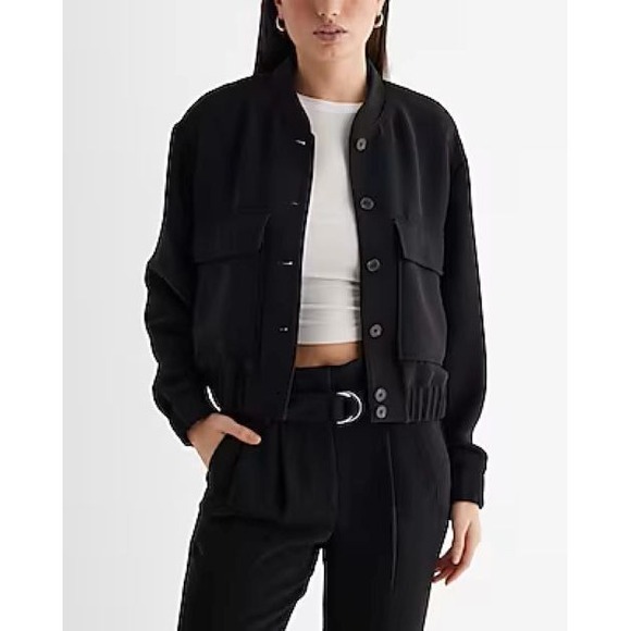 Express Jackets & Blazers - Express Jacket Womens M Black Cropped Bomber Patch Pockets New